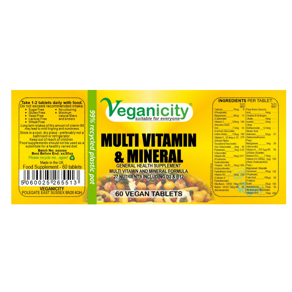 Vegan Multivitamin and Mineral Tablets Supplement (60 day supply)