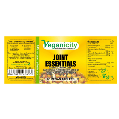 Vegan Plant Based Joint Essentials Supplement Label