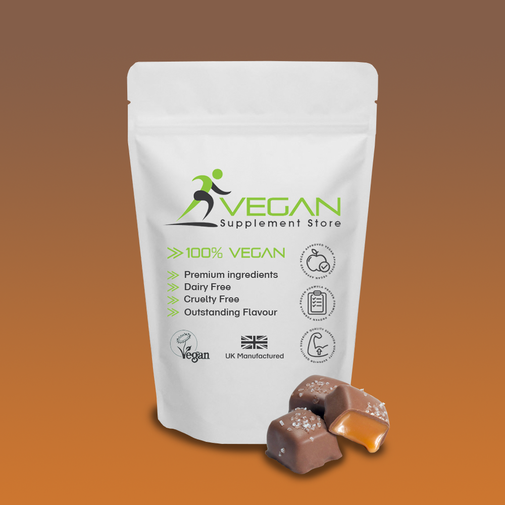 Chocolate salted caramel vegan protein powder plant based gluten free