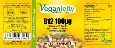 Vegan B12 100 Supplement 100mcg Label