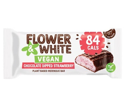 Flower & White Vegan Meringue Snack Bars - Chocolate Dipped Strawberry